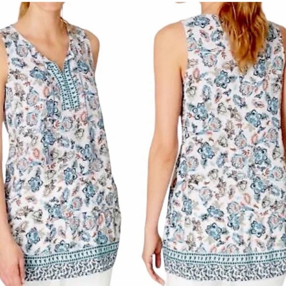 J. Jill Floral Sleeveless  Women's Tunic Boho Too with Layered Hem, Size